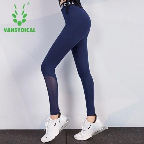 VANSYDICAL Yoga Pants Women Letters Print Elastic Waist Running Tights Gym Sport Compression Pants Quick Dry Workout Leggings
