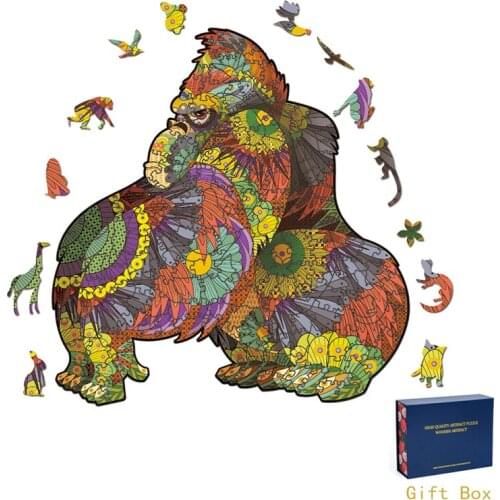 Forest Animal Elephant Monkey Orangutan Unique 3D Wooden Puzzle Adult Jigsaw Birthday Gift Wrapping Box Party Festival Carnival
