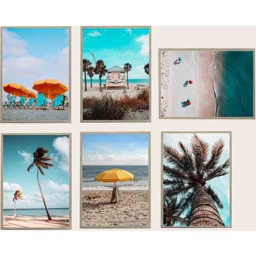 Summer California Ocean Beach Picture Palm Tree Poster Landscape Wall Art Canvas Print Painting Nature Style Modern Living Room