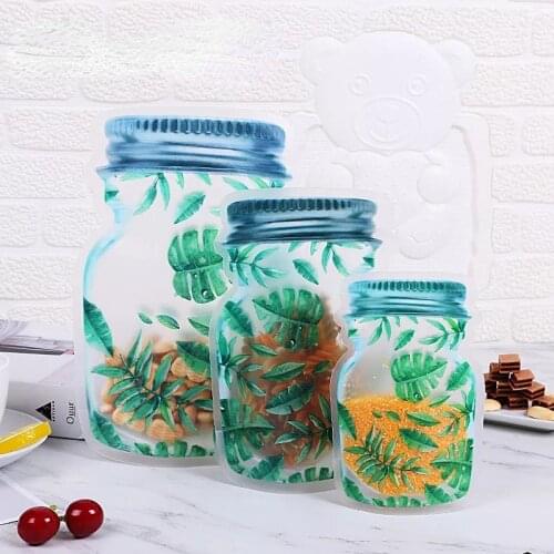 Reusable Bag Mason Jar Bottles Nuts Cookies Zipper Seal Food Storage Bags Snacks Kitchen Freezer Organizer Portable Travel