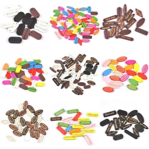 Fashion 20Pcs/Lot Wooden Button "Hand Made" Tags Wood Sewing Accessories For Clothes Handmade Scrapbooking Craft DIY