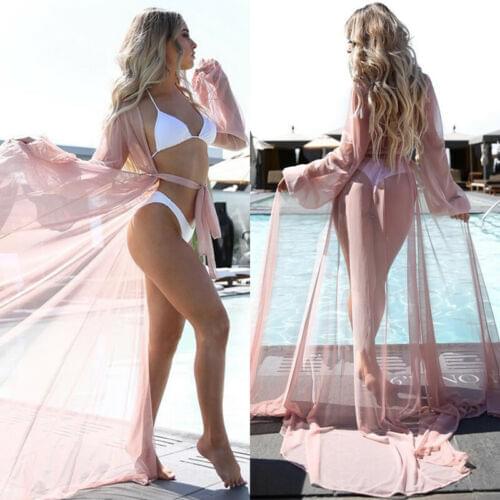 New Summer Sexy Women Chiffon see-through Bikini long Cover Ups Swimsuit Swimwear Beach Dress Bathing Suit