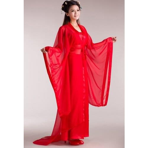 New hanfu costume Classic Chinese white/red/pink folk dance costumes Han cloth Sling/drag contracting and girdle/Chiffon sand