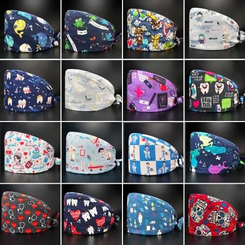 Unisex Multicolor Tooth Print Hat Pet Beauty Scrubs Cap Nutritionist Scrubs Hats Health Service Work Caps Beautician Accessories