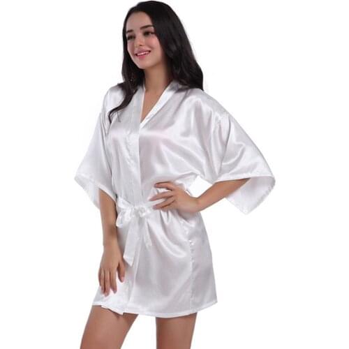 Solid Color Bath Robe Women Satin Silk Kimono Robe Bath Robe 3/4 Sleeve Bathrobe Women Nightgown Dress Bathrobe Womens Sleepwear
