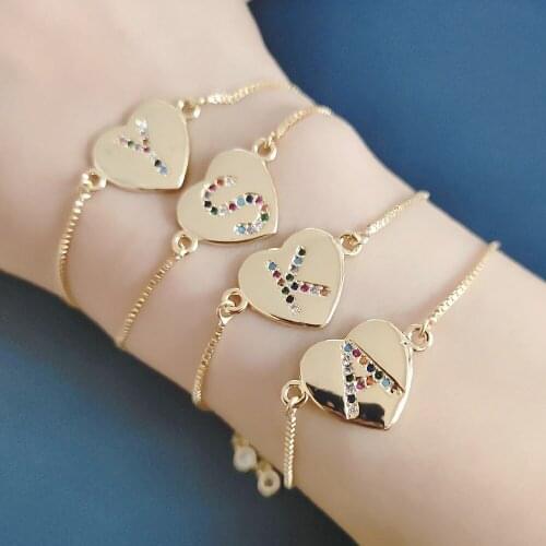 Initial Bracelets for Women Jewelry 24K Gold Bracelet Adjustable Cubic Zirconia 26 Alphabet Letter Charm Bracelet Zircon