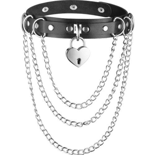 Heart Punk Choker chain necklace Goth Choker collar women 90s metal Pu leather collar Gothic necklace Harajuku jewelry