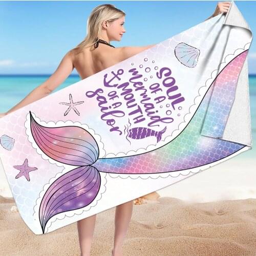 Mermaid Princess Beach Towel Innovative Printing Sunscreen Shawl Absorbent Quick-drying Bath Towel Swimming Beach Accessories