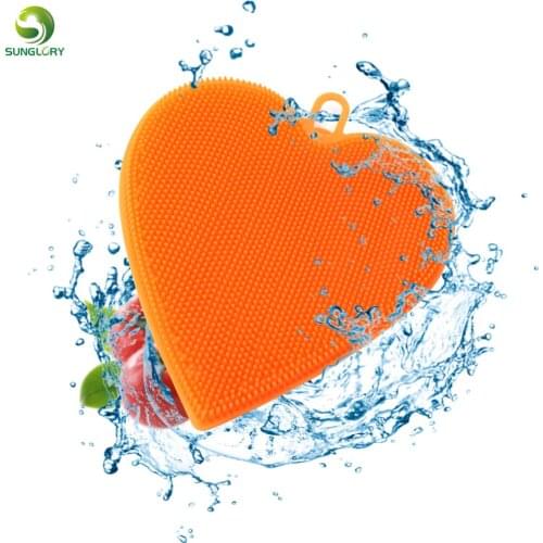 Heart Silicone Dish Washing Brush Fruit Vegetable Scrubber Heat Resistant Pad Silicone Bowl Cleaning Washing Brush Kitchen Tools