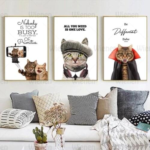 Funny Creative Cat Modern Posters and Prints Kitten Pet Life Quotes Nordic Wall Art Canvas Painting Living Room Decor Home Decor