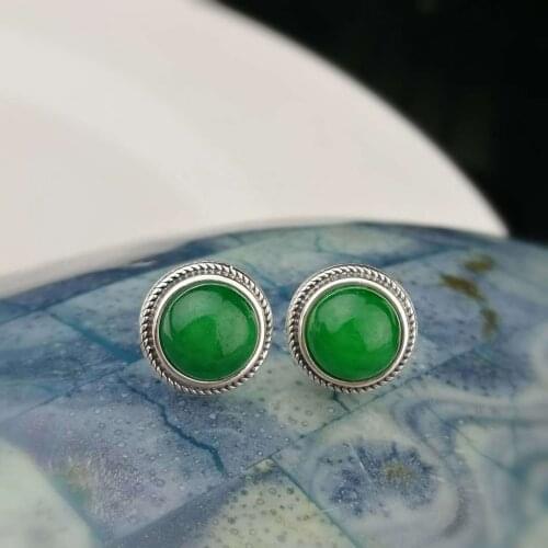 New products S925 Thai silver earrings simple retro twist jade jade earrings temperament fashion dragon dragon ears fashion