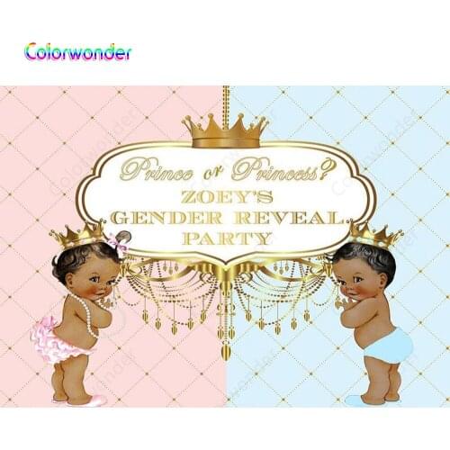 Baby Gender Reveal Party Backdrops for Kids Photography Little Prince with Princess 7x5ft Blue with Pink Background for Newborn