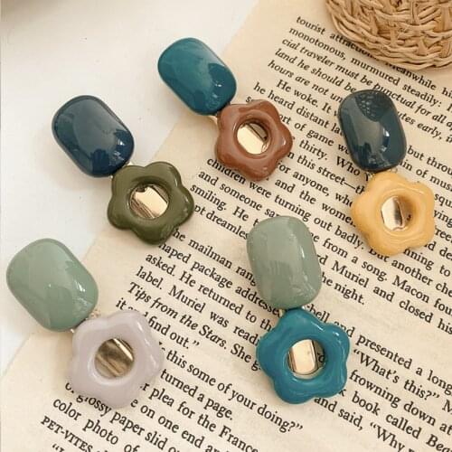 Acrylic Hollow Flower Geometric Rectangle Blue Black Green Yellow Hair Clips & Pins Headwear Duckbill Hairpins For Women