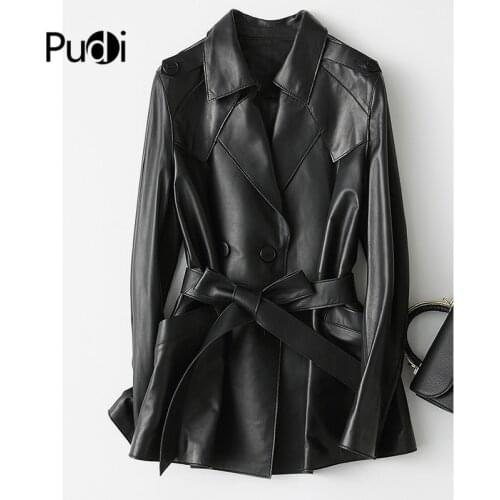 Pudi Women Genuine Leather Jacket Coat New Winter Real Sheep Skin Leather Coats Trench Clothing A29106