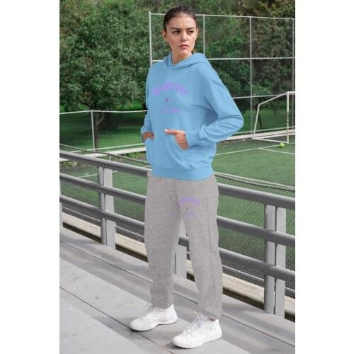 Angemiel Wear No Battery All Drama Women Tracksuit Set Blue Hooded Sweatshirt Gray Sweatpants