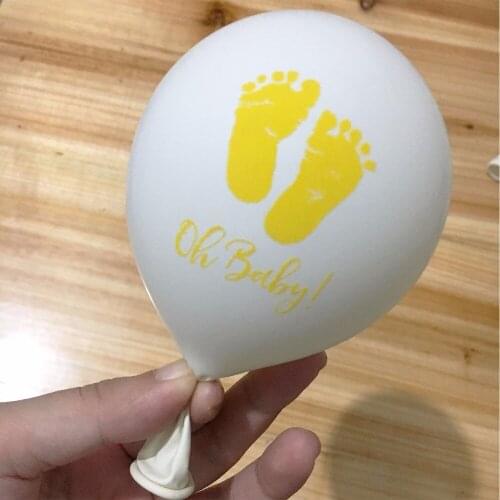 10pcs Baby Shower Favors White Black Bronzing Latex Baloons Oh Baby Footprints Printed Babyshower Decorations Party Supplies