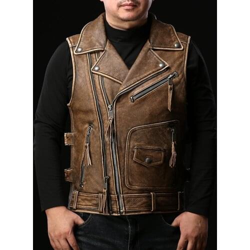 180906 Avfly Super Quality Mens Cool Rider Cow Leather Waistcoat Genuine Cowhide Motorcycle Stylish Vest