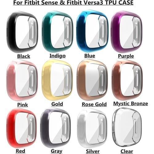200pcs Lightweight Anti-fall Watch Case for Fitbit Sense/Fitbit Versa 3 Soft TPU Flexible Cover Full Protective Bumper Accessory
