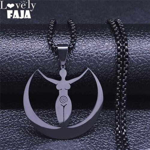 2021 Witchcraft Moon Goddess Stainless Steel Chain Necklaces Women/Men Black Color Necklaces & Pendants Jewelry chaine N4413S03