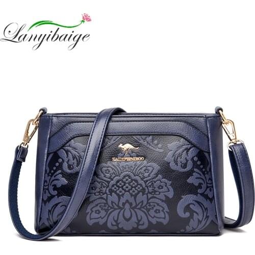 2021Womens Zipper Casual Shoulder Bags Small PU Leather Shoulder Bag Designer Flower Pattern Handbag Messenger Bag High Quality