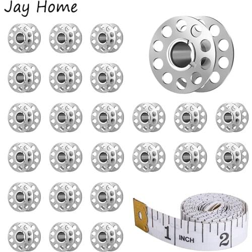 24Pcs Metal Bobbins for Sewing Machine Home Sewing Machine Bobbins with Soft Tape Measure Needlework Stitch Sewing Accessories