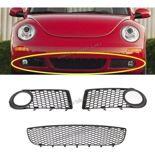 3pcs Car Light Grille For VW Beetle 2006 2007 2008 2009 Car Front Bumper Fog Lamp Fog Light Cover And Lower Center Grille