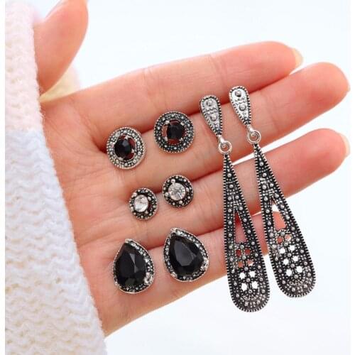 4 Pairs/Set Women Crystal Bohemian Earring Stud Earrings for Women Boucle D'oreille Jewelry Dazzling Cubic Zirconia Opal Brincos