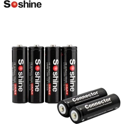 4PCS Soshine 3.2V 700mAh LiFePO4 battery AA 14500 battery pilas rechargables Protected With Battery Case and connectors