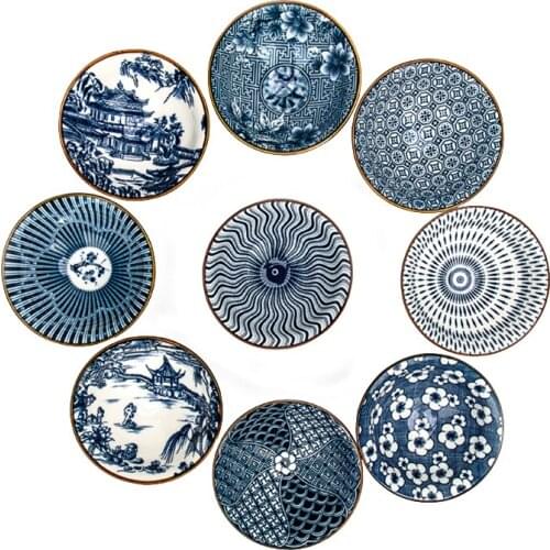 4PCS/Set Ceramic Tea Set Japanese Style Small Tea Cup Single Cup Antique Blue and White Porcelain Cup Personal Cup Master Cup