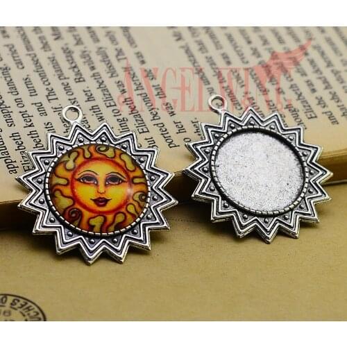5pcs/lot 25mm inner size ( 46*41mm outer size ) Vintage Antique silver plated Zinc Alloy Cameo Sun Cabochon Base Setting