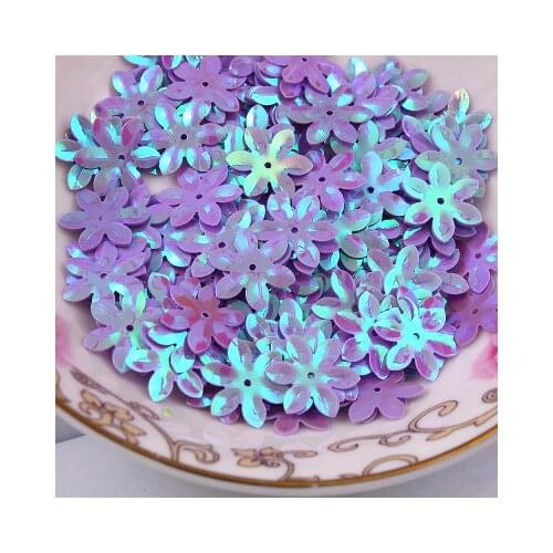 800pcs/lot 15mm Flower Sequins Cup Six Petals With 1 Center Hole Plum Blossom Handcraft Sewing Accessory Purple AB Confetti