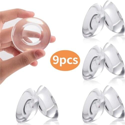 9pcs Transparent Soft Silicone Wall Protector Door Handle Bumper Protective Plug Non-slip Self-adhesive Round Doors Stop Muffler