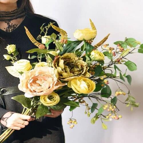 Artificial Rose Flowers Bouquet Red Pink Yellow White Home Decoration Wedding Gift Living Room Office Decor Accessories