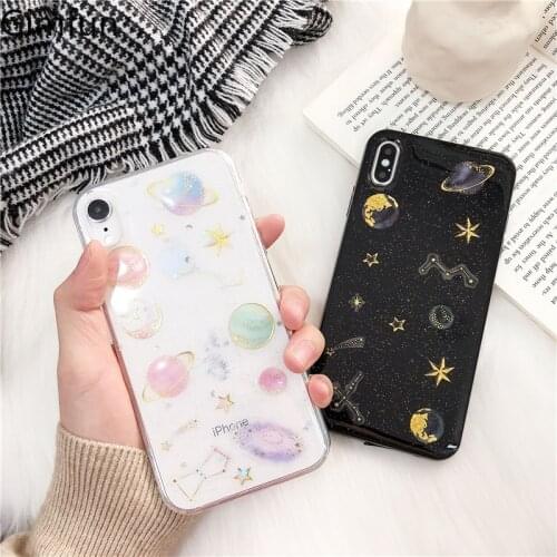 Gimfun Moon Stars Planet Case for Iphone X XS XSMAX XR Case for Iphone 6S 6 7 8 Plus Bling Glitter Universe Series Cases Capa