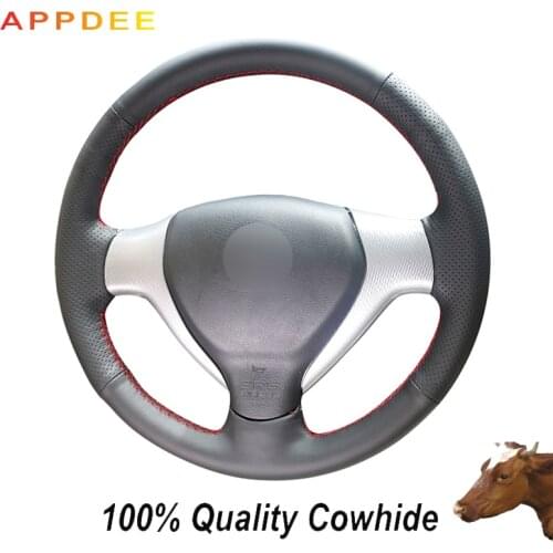Black Genuine Leather Steering Wheel Cover for honda city 2007-2008 ajuste 2007-2008 jazz 2007-2008