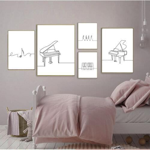 Black White Piano Canvas Painting Posters and Prints Nordic Line Drawing Music Minimalist Wall Art for Living Room Home Decor