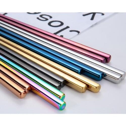 5 Pair 304 Stainless Steel Chopsticks Korean Chopsticks Portuguese Chopsticks Golden Square Chopsticks Net Red Chopsticks