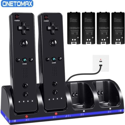 For Nintendo Wii Gamepad Battery Charger with 4x 2800mAh Rechargeable Batteries for Wii Remote Controller Charging Dock Station