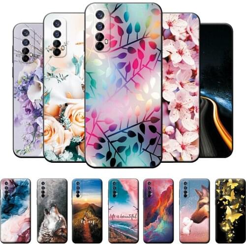 For Oppo Realme 7 Case Oppo Realme 7 Bumper 6.5 inch Soft TPU Silicone Cover For Oppo Realme 7 Case Wolf Leaf Back Cover Coque