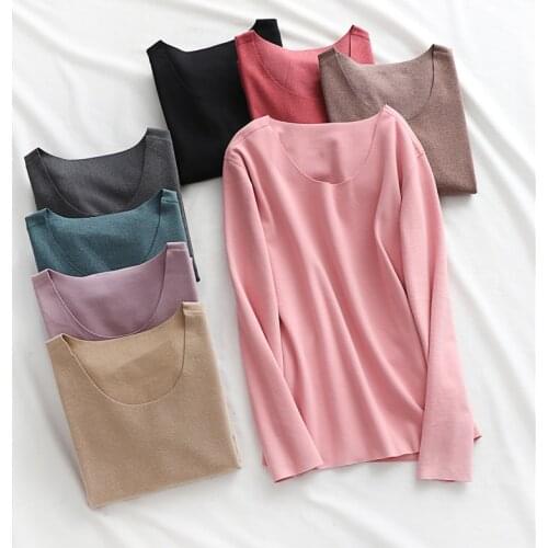 Double-Side Seamless Thermal Top Women Underwear Padded Velvet Autumn Clothes with Long-Sleeve T Shirts Winter Bottom Shirt Tees