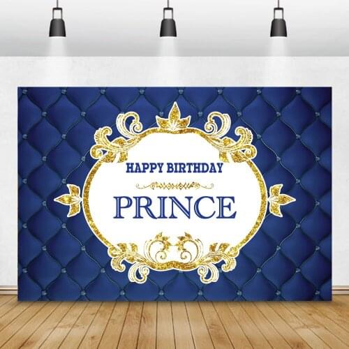 Laeacco Blue Bed Headboard Gold Glitter Boy Baby Happy Birthday Prince Party Photography Backdrop Custom Background Photo Studio