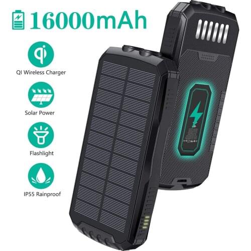 Camping Lights Solar Mobile Power 16000mAh Highlight Lighting Outdoor Three Waterproof Wireless Charging Treasure