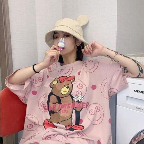 Japan Style T shirts Women Cartoon Print Short Sleeve Round Collar Women Tops Loose Style Tee shirt Femme