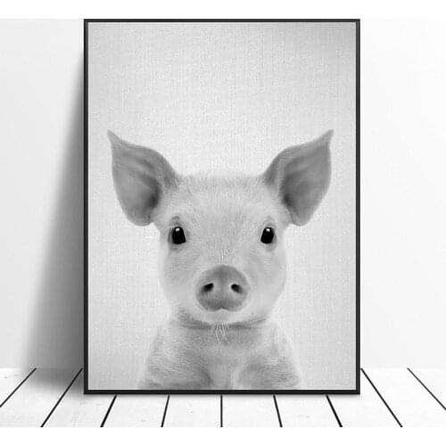 Black & White Piglet Canvas Painting Art Print Poster Picture Wall Modern Minimalist Bedroom Living Room Decoration