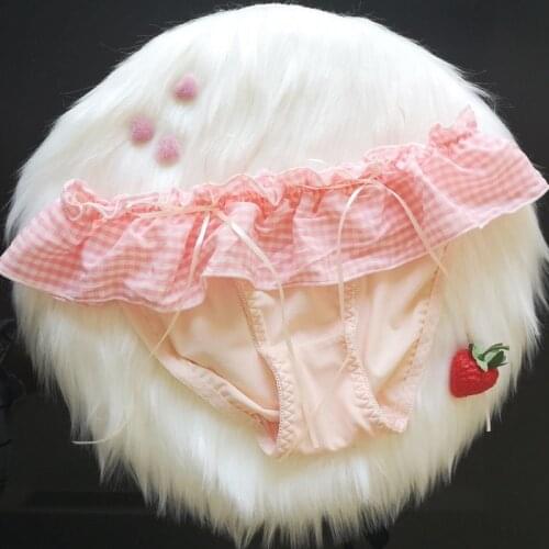 Kawaii Lingerie Sweet Underwear Cute Seamless Thong Panties for Young Women School Girls Plaid Panty Lolita Style Briefs Summer