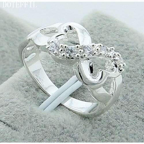 DOTEFFIL 925 Sterling Silver Double Heart Ring For Women Wedding Engagement Party Fashion Charm Jewelry