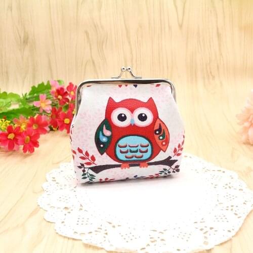 Retro Owl Pattern Coin Purse Pu Fabric Leather Key Holder Wallet Hasp Small Bag Clutch Handbag