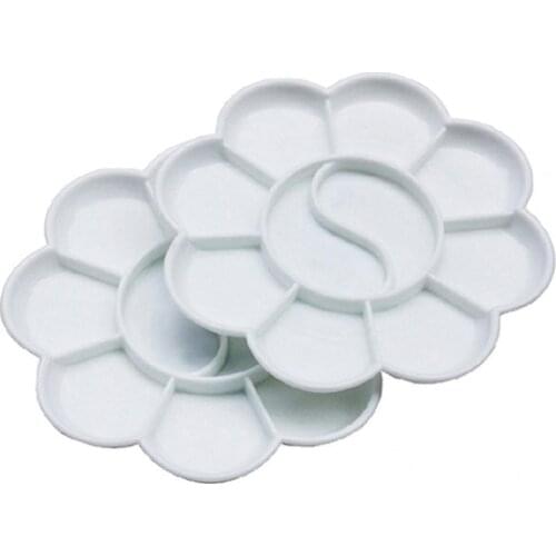 Round 10-Hole Paint Palette Tray Ceramics for Acrylic Oil Watercolor Gouache Craft DIY Art Painting Thickness Easy to Wash White