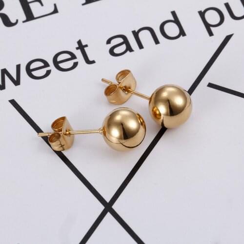 Fashion Multi Sizes Stainless Steel Round Bean Ball Earrings Studs Jewelry Gift