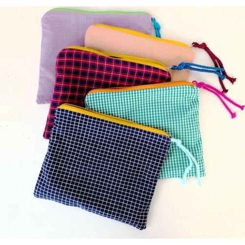 Zipper Makeup Bag For Women Plaid Pattern Cotton Cosmetic Bag Case Multipurpose Travel Organizer Beauty Case